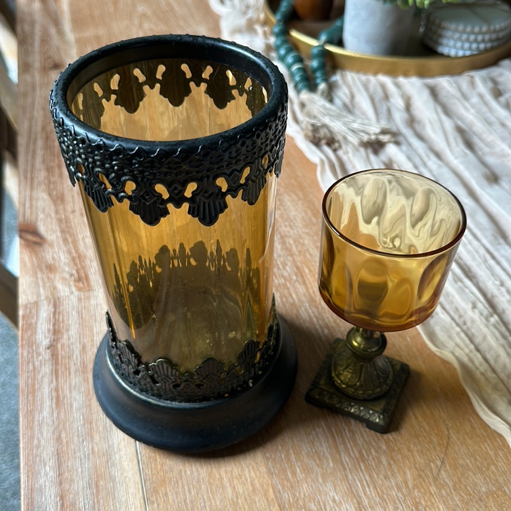 Antique Candle Holder with Glass cup
